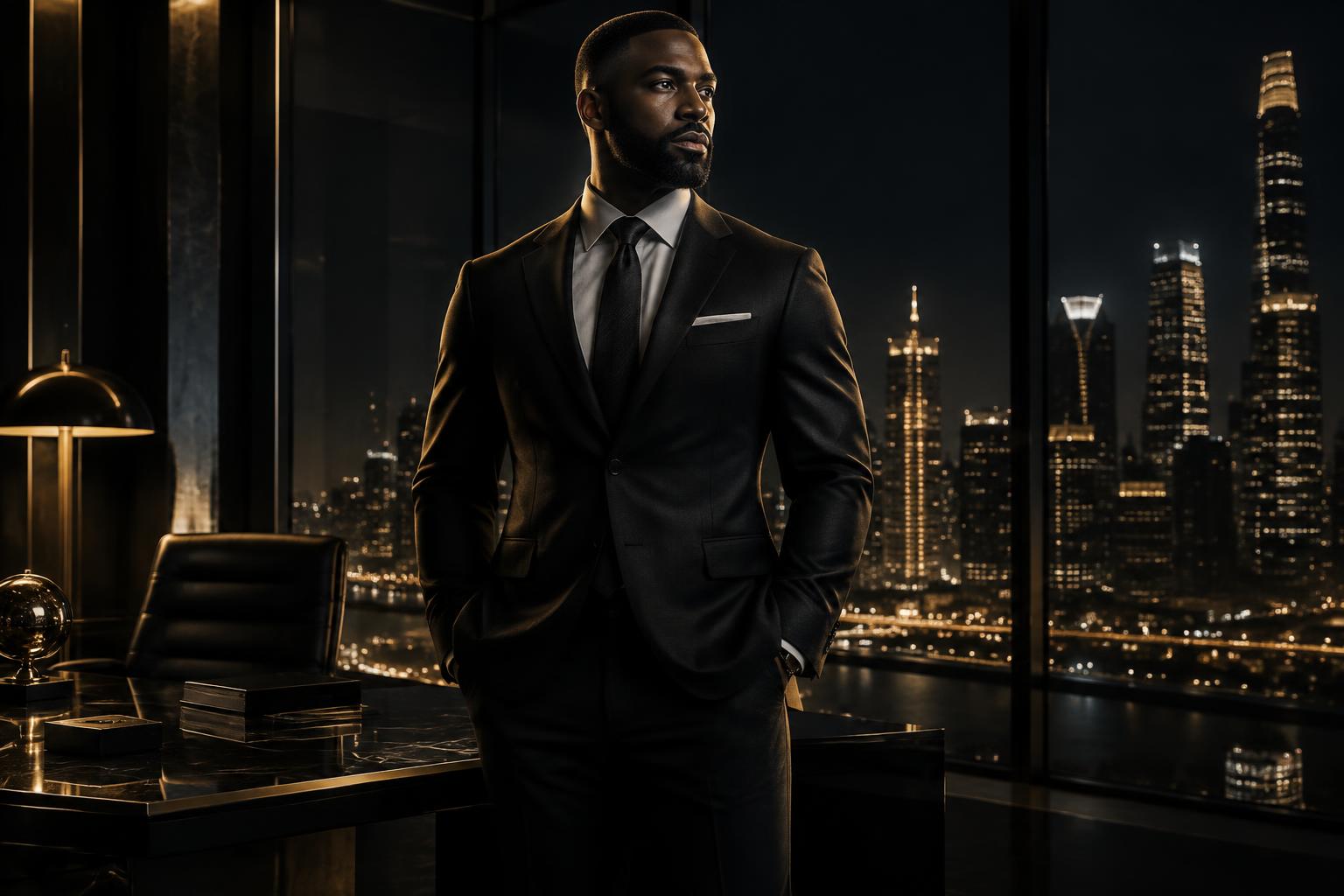 Business owner in a downtown office at night